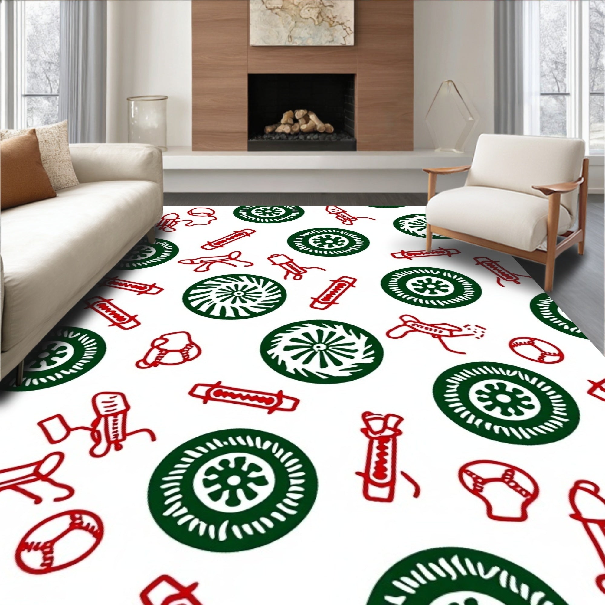 Abstract Red Green Circular Pattern Design Rug