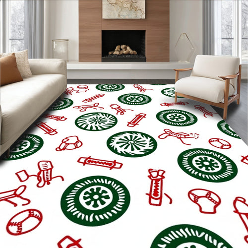 Abstract Red Green Circular Pattern Design Rug