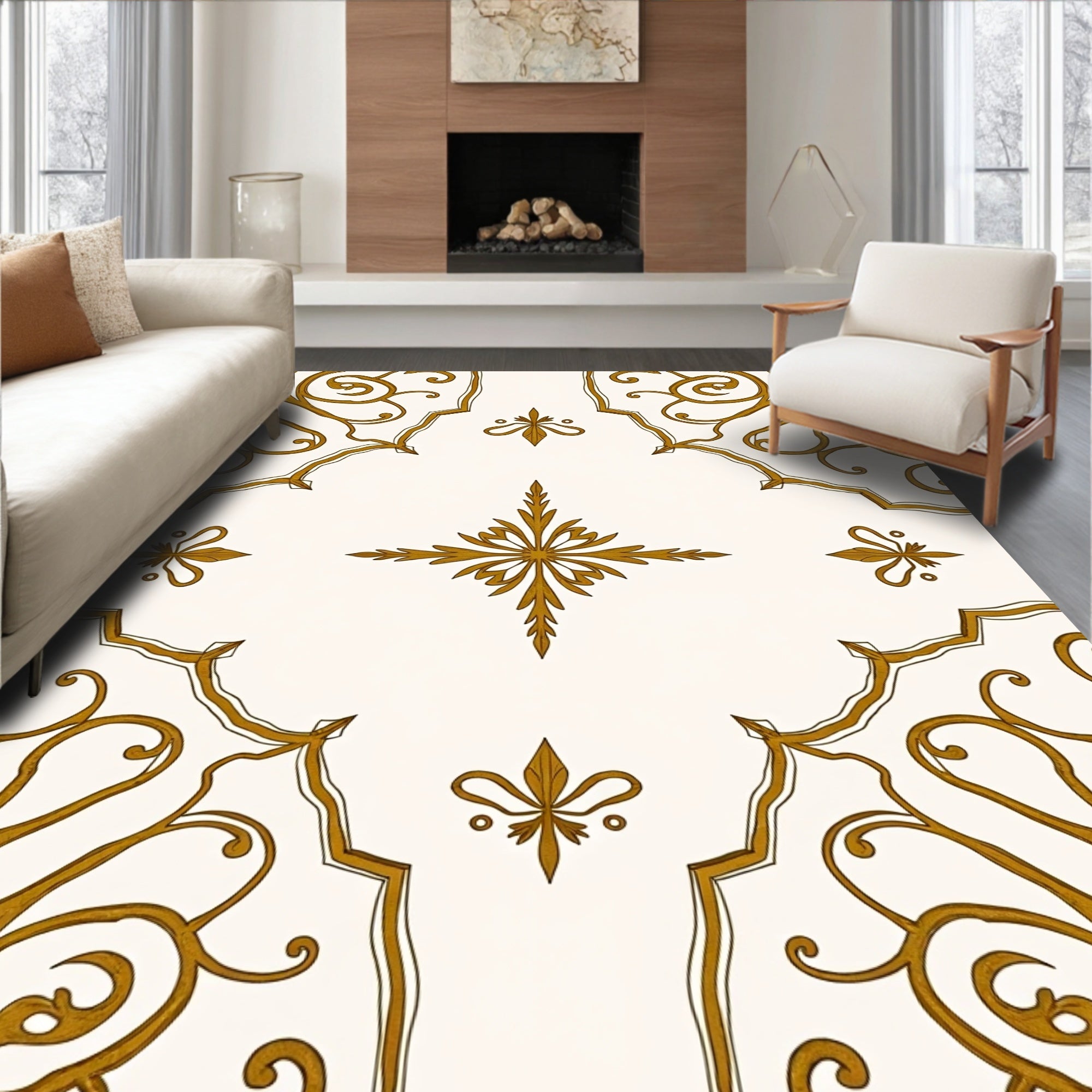 Gold Filigree Classic Scrollwork Pattern Rug