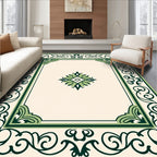 Green Scrollwork Elegant Geometric Pattern Rug