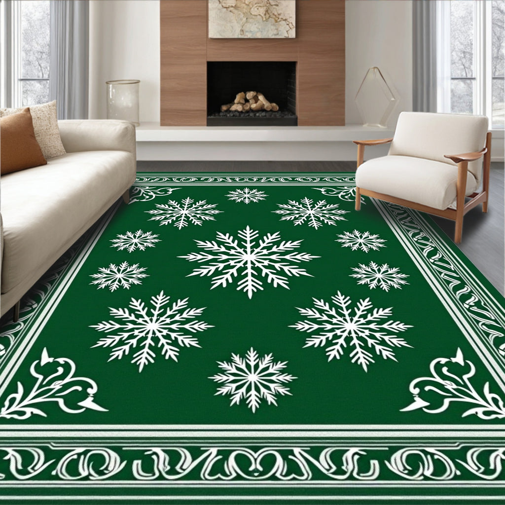 Green Snowflake Pattern Rug