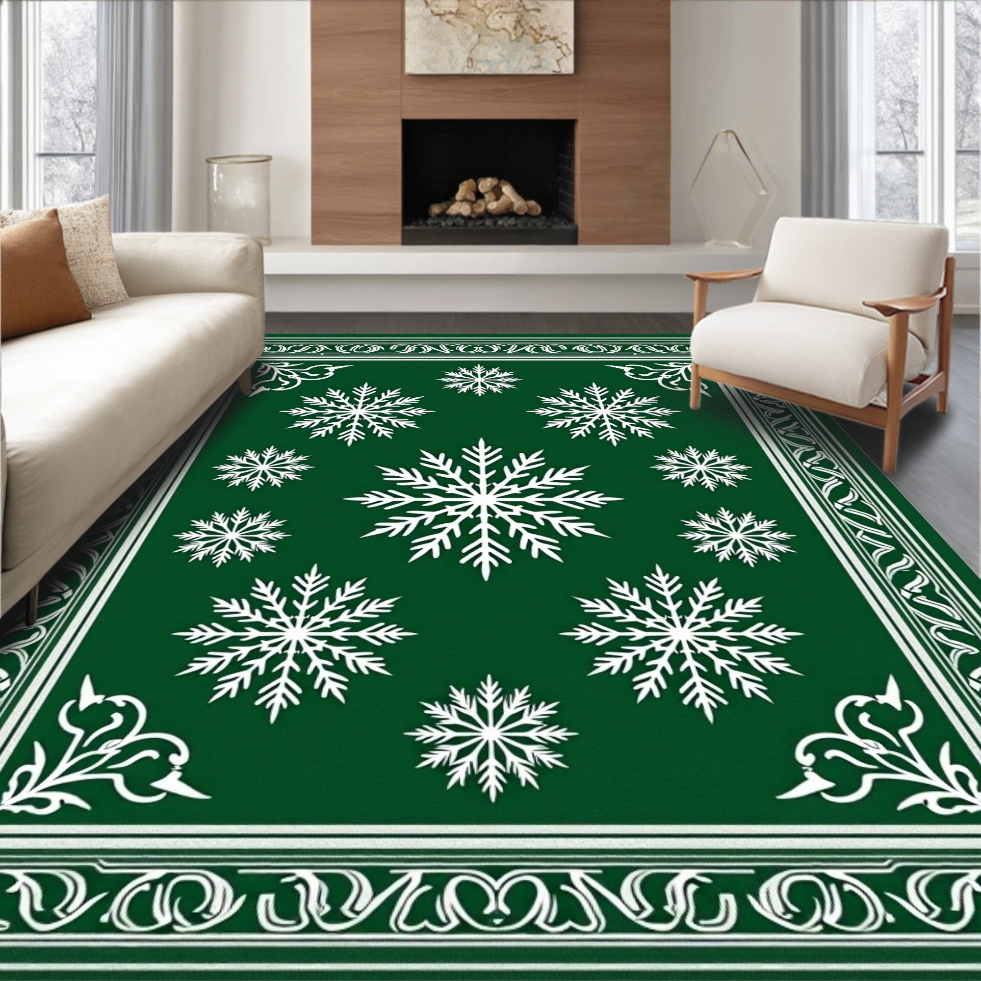 Green Snowflake Pattern Rug