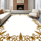 Ornate Golden Swirl Leaf Frame Rug