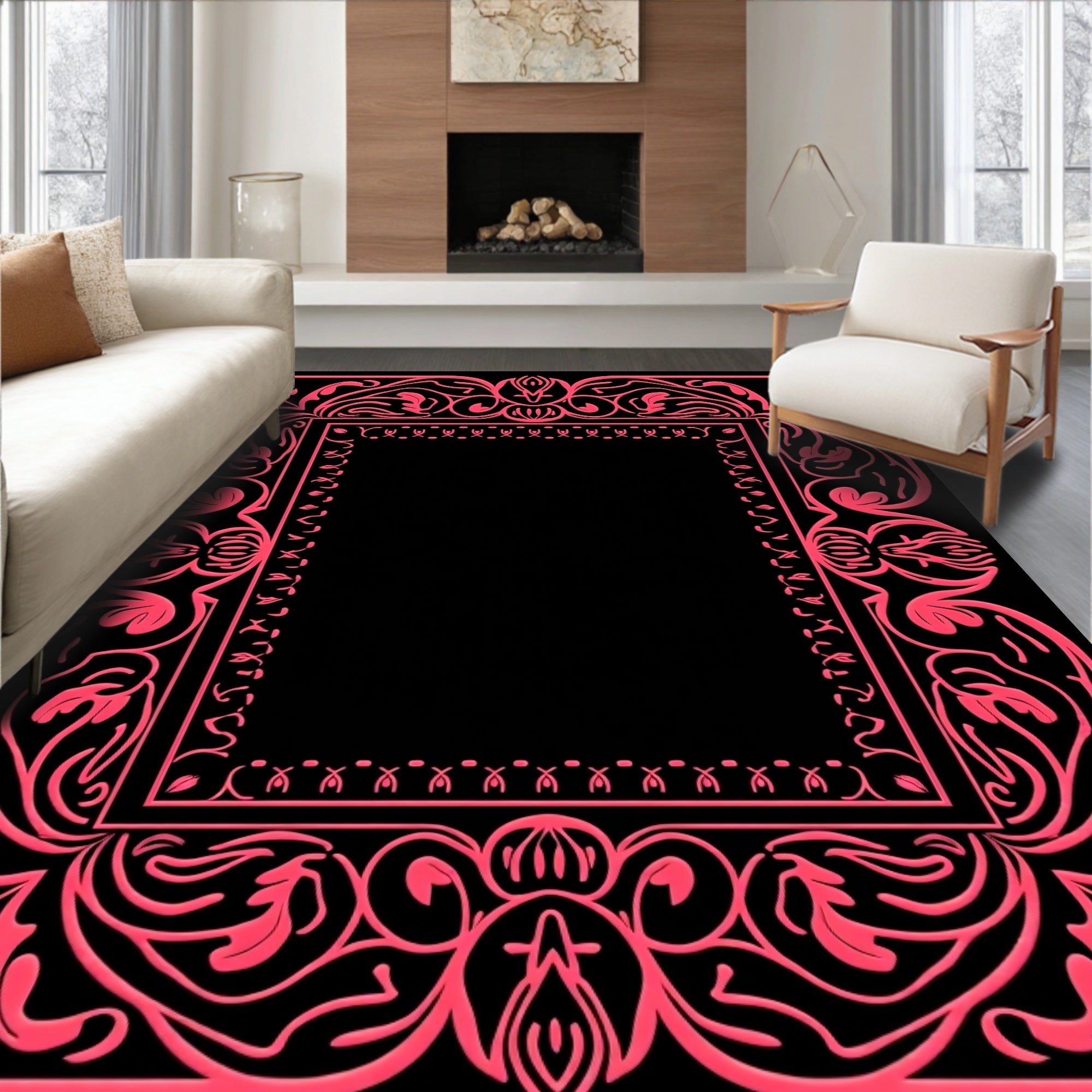 Elegant Floral Vine Border Rug