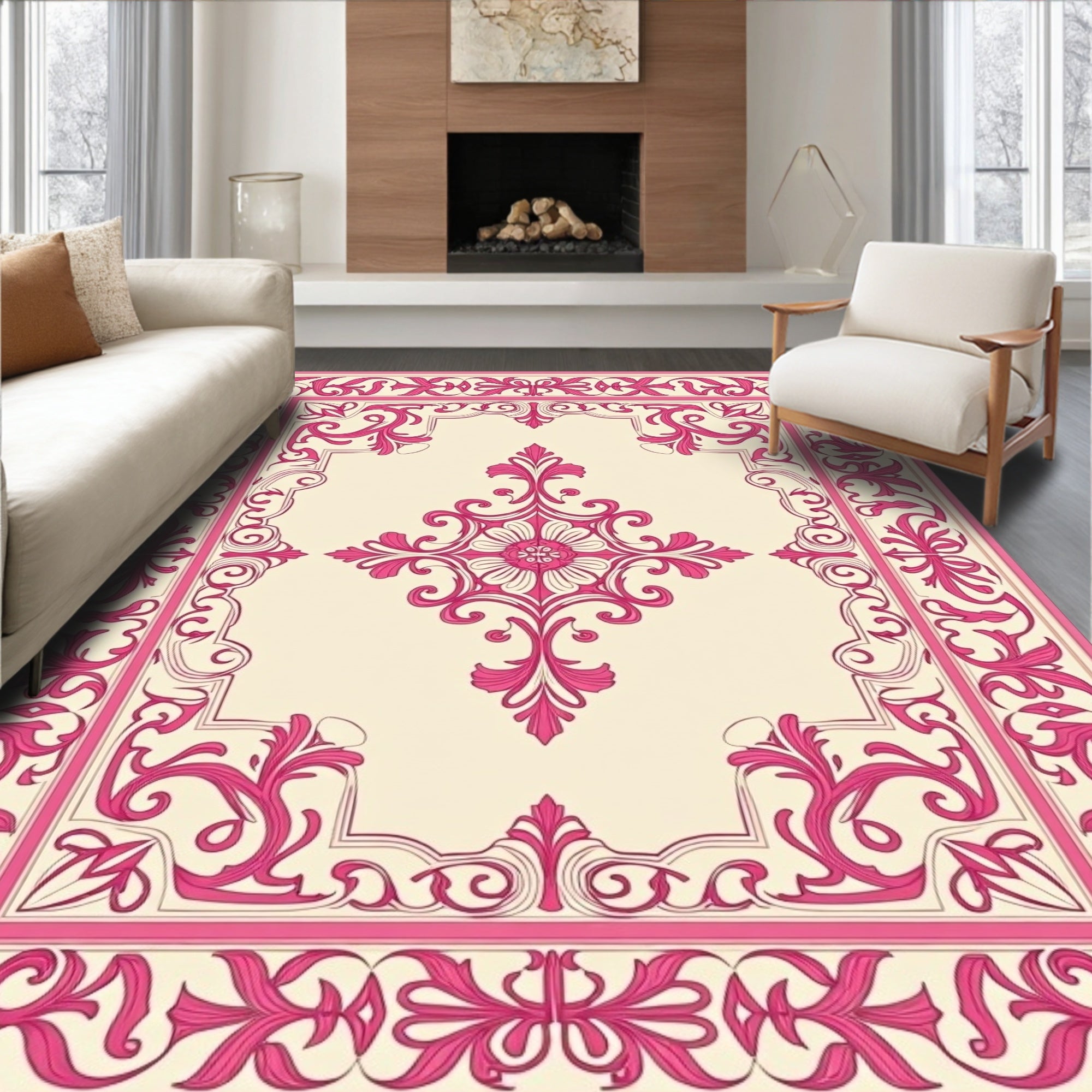 Classic Floral Medallion Pink Rug