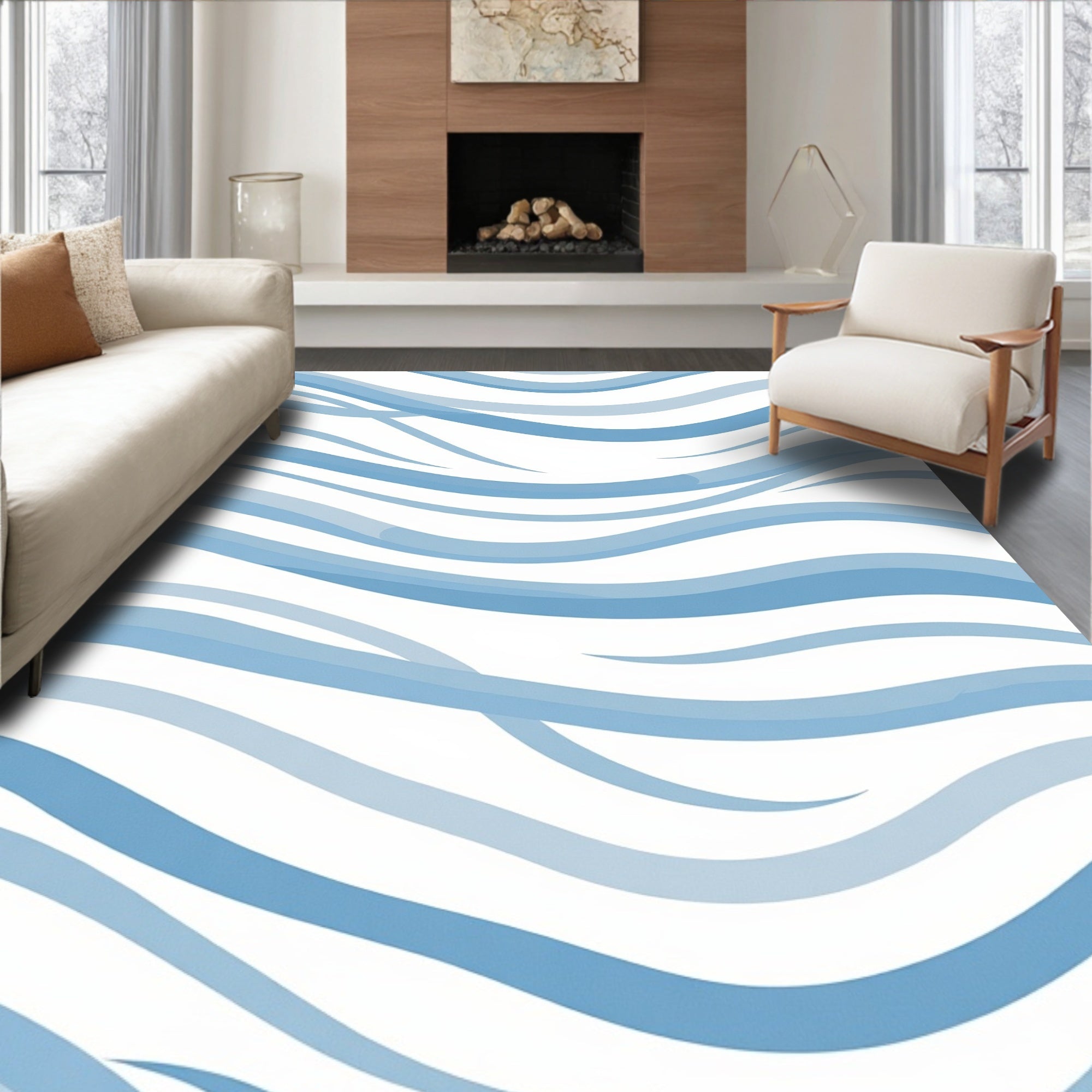 Blue Wavy Stripe Surface Design Rug