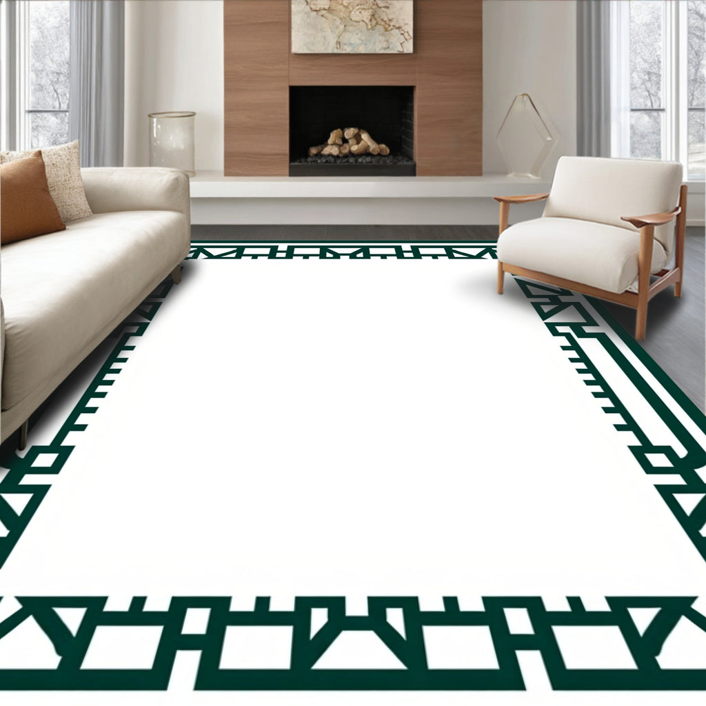 Art Deco Style Geometric Border Rug