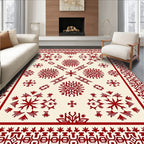 Red Snowflake Patterned Medallion Rug