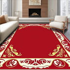 Traditional Red Gold Floral Border Design Rug