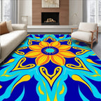 Vibrant Floral Pattern With Blue Yellow Accents Rug