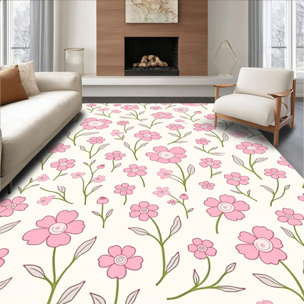 Delicate Pink Floral Pattern Rug
