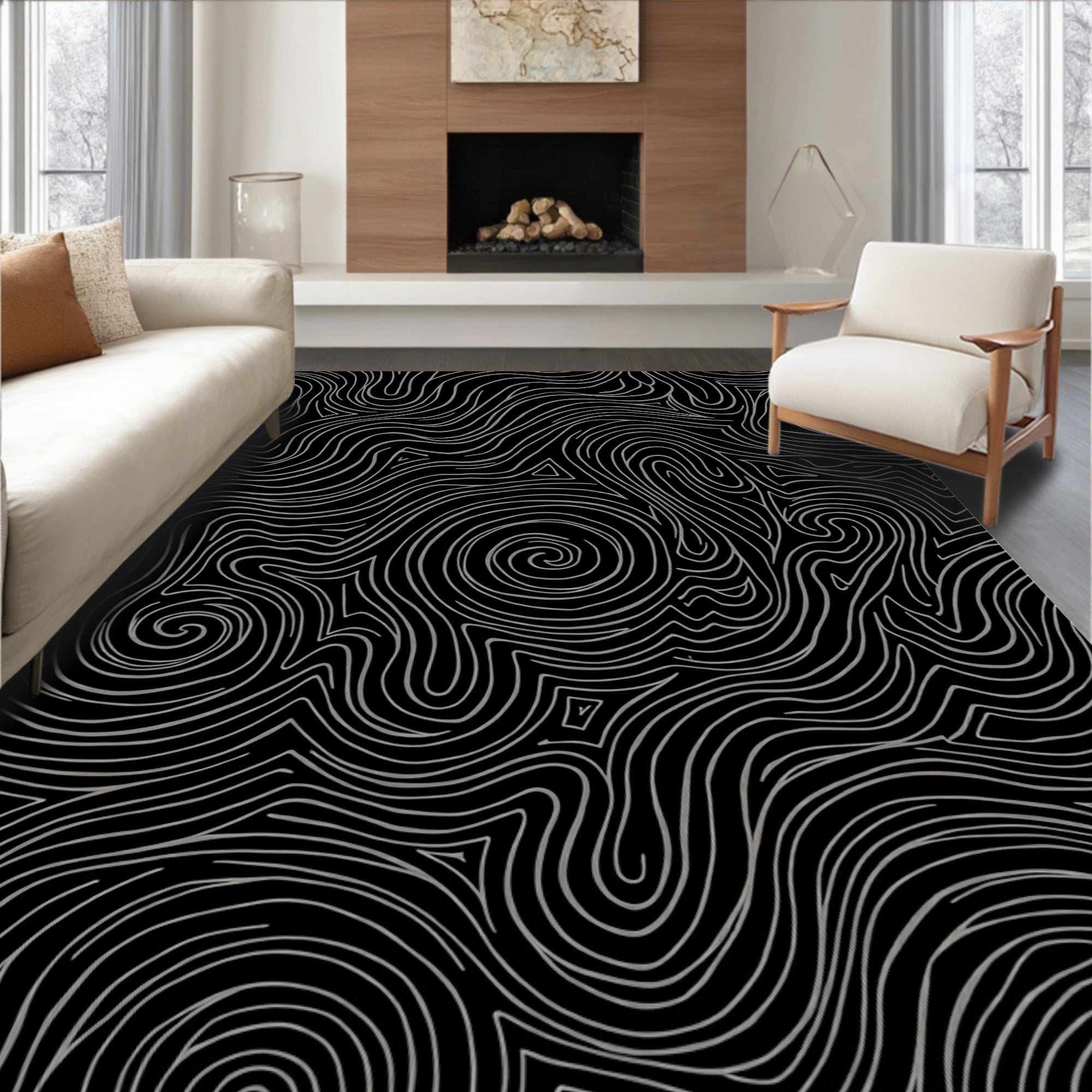 Abstract Swirling Line Art Pattern Rug