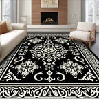 Black Ivory Ornate Floral Patterned Rug