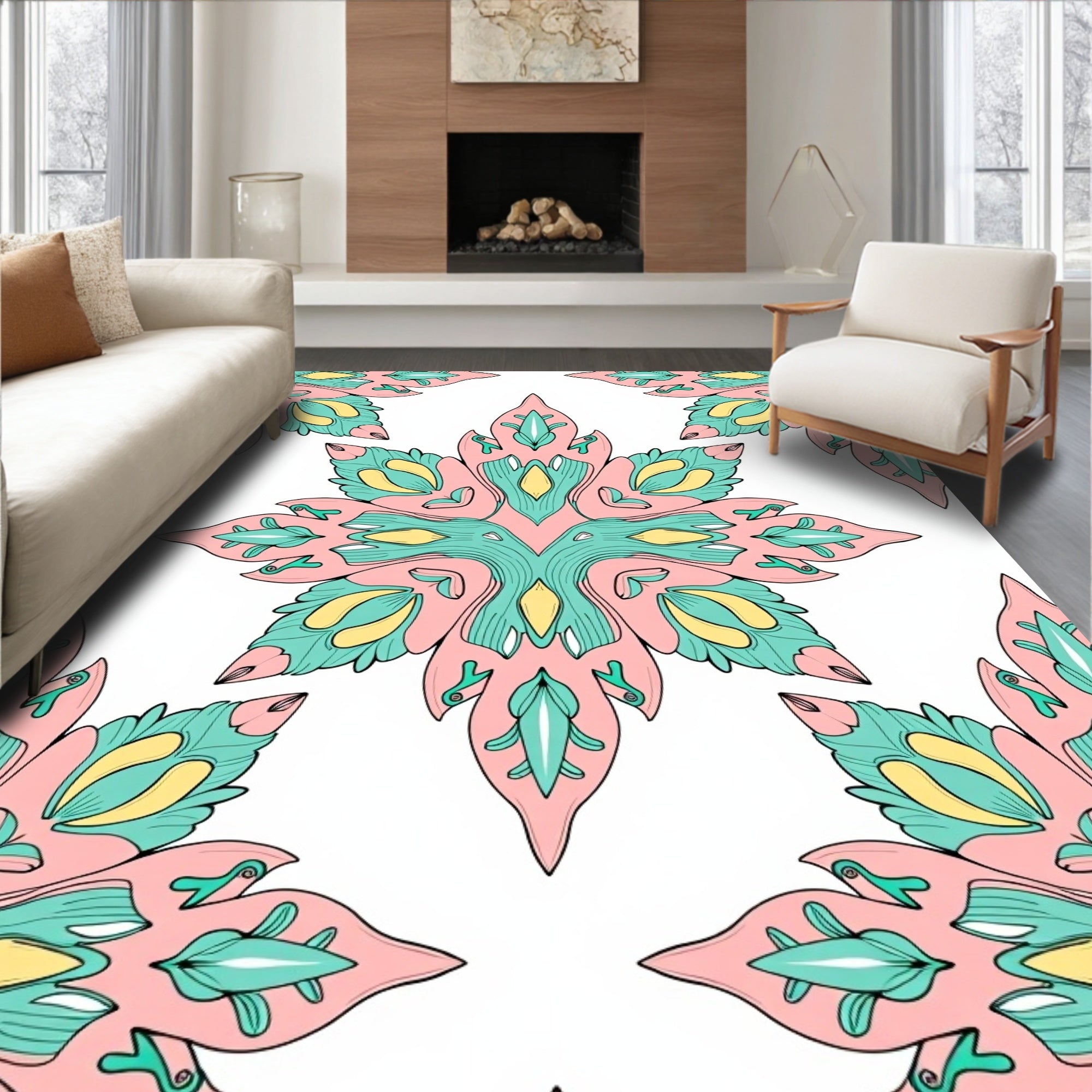 Pastel Floral Medallion Design Rug