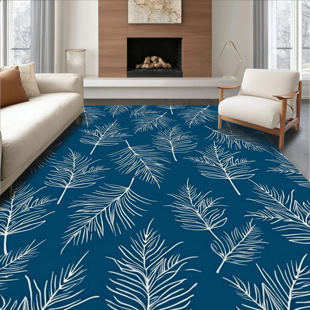Tropical Feather Pattern Blue Rug