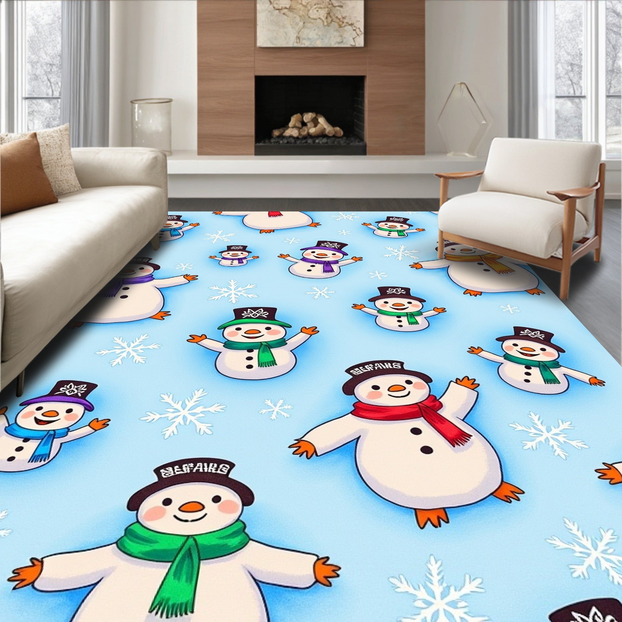 Happy Snowman Winter Pattern Rug
