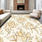 Golden Floral Outline Art Rug