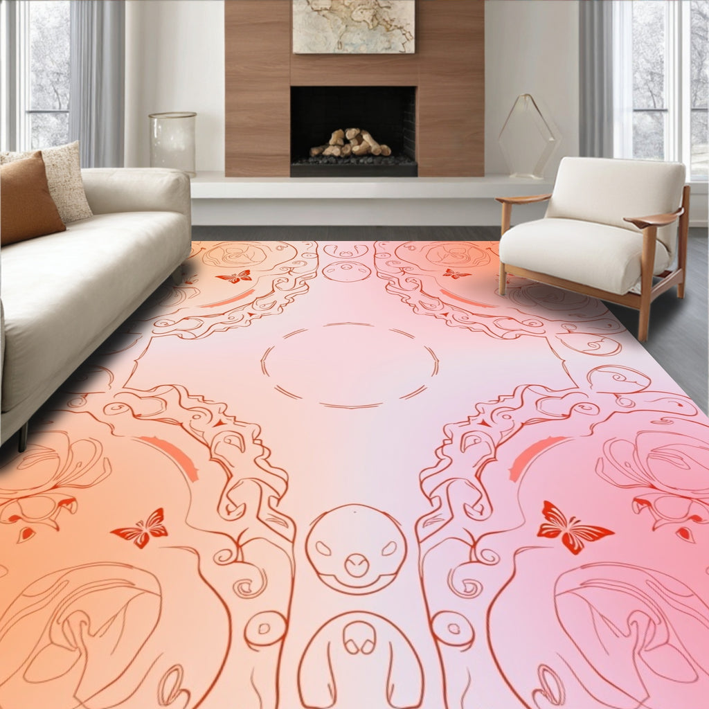 Whimsical Butterfly Floral Line Art Rug