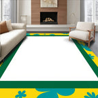 Yellow Teal Groovy Flower Pattern Rug
