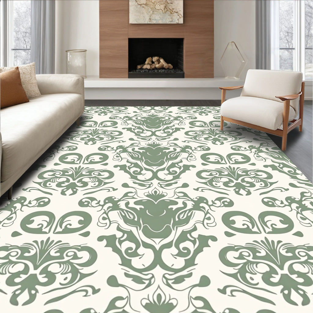 Sage Green Classic Floral Damask Rug