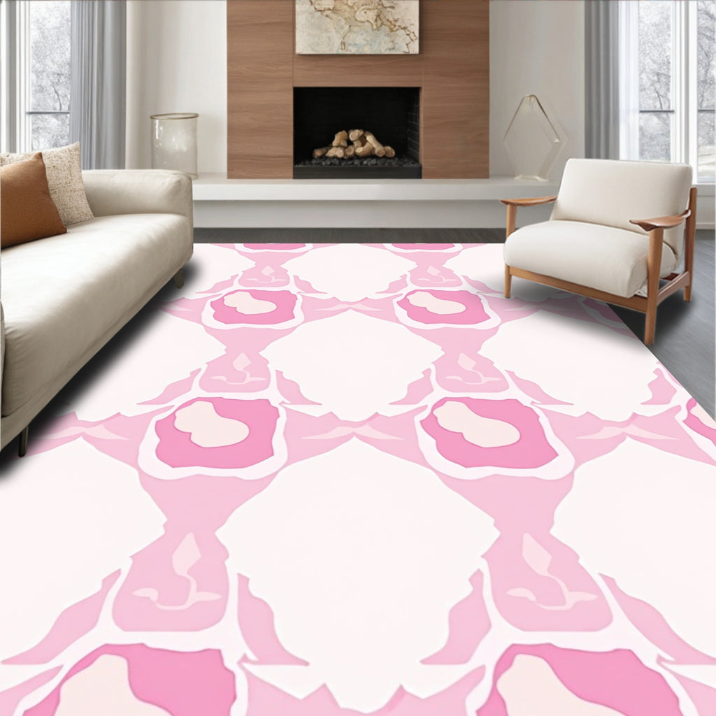 Pink White Abstract Geometric Pattern Rug