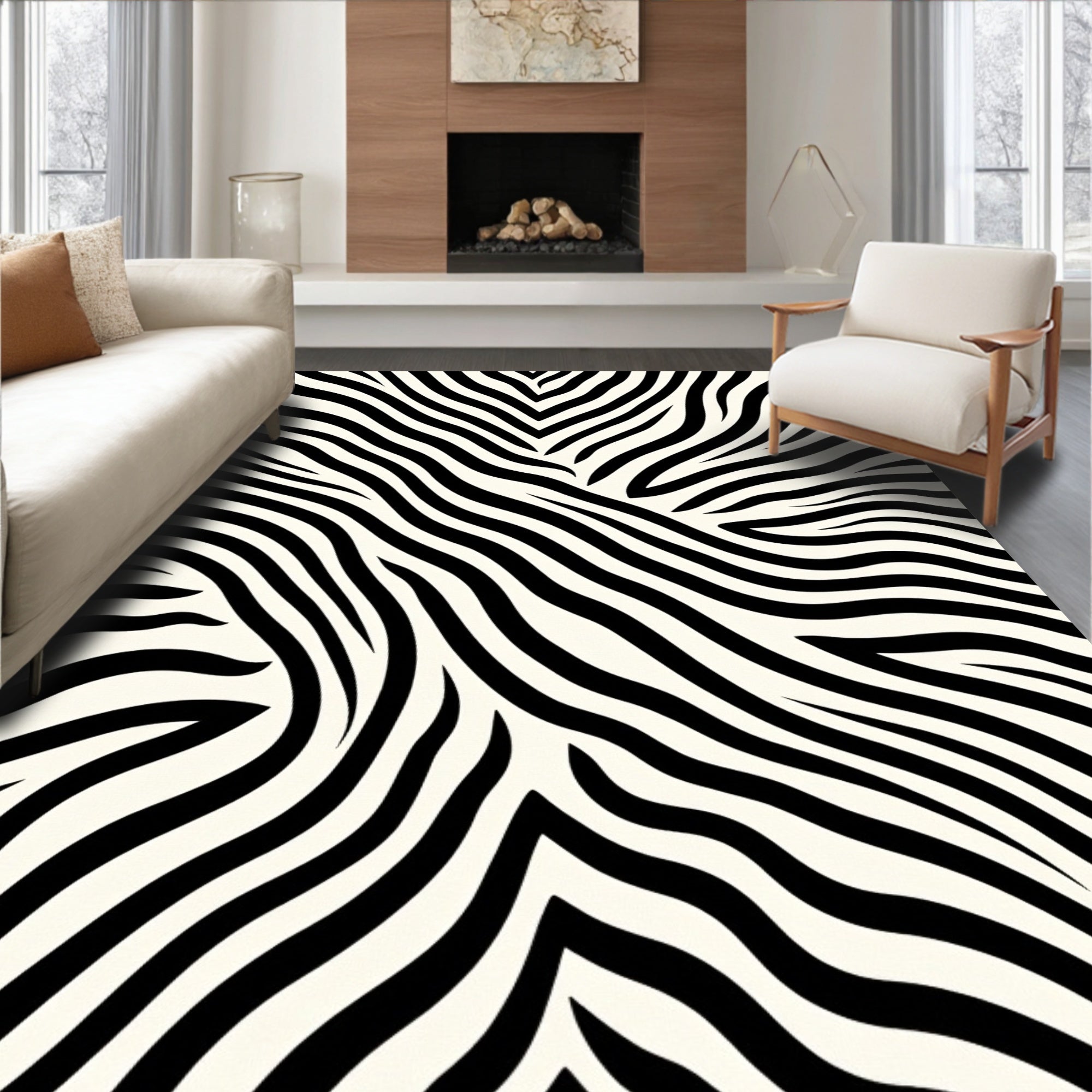 Black White Zebra Stripe Patterned Rug