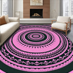 Pink And Black Concentric Pattern Design Rug