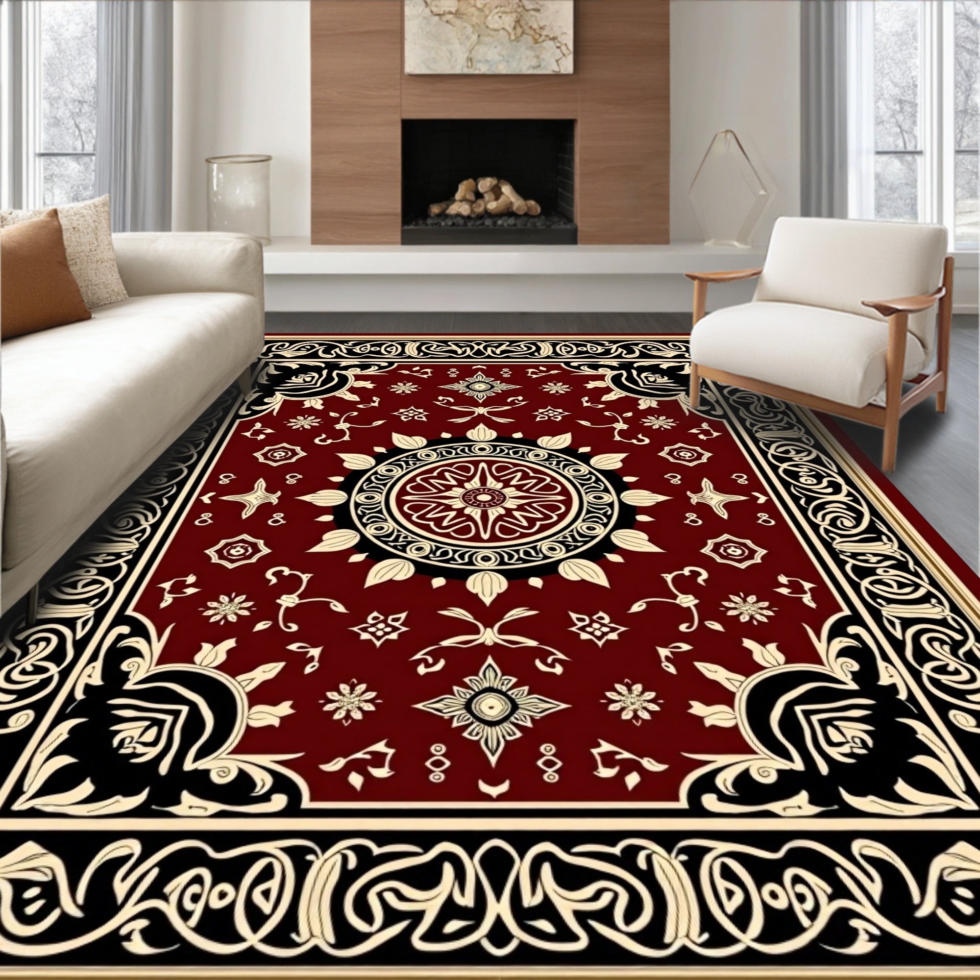Ornate Floral Borders Traditional Rug