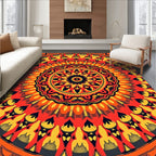 Vibrant Orange Yellow Floral Mandala Design Rug