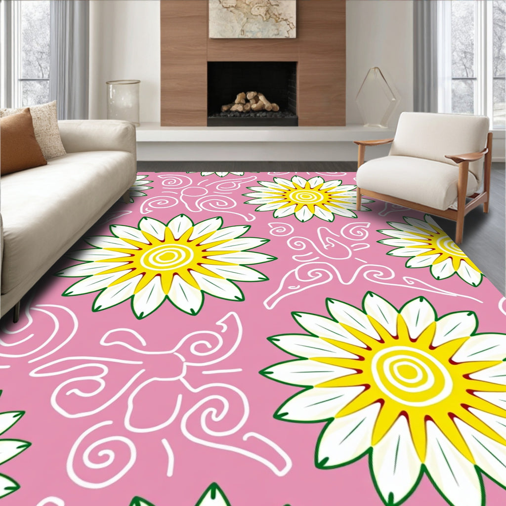 Floral Whimsical Pink Pattern Rug