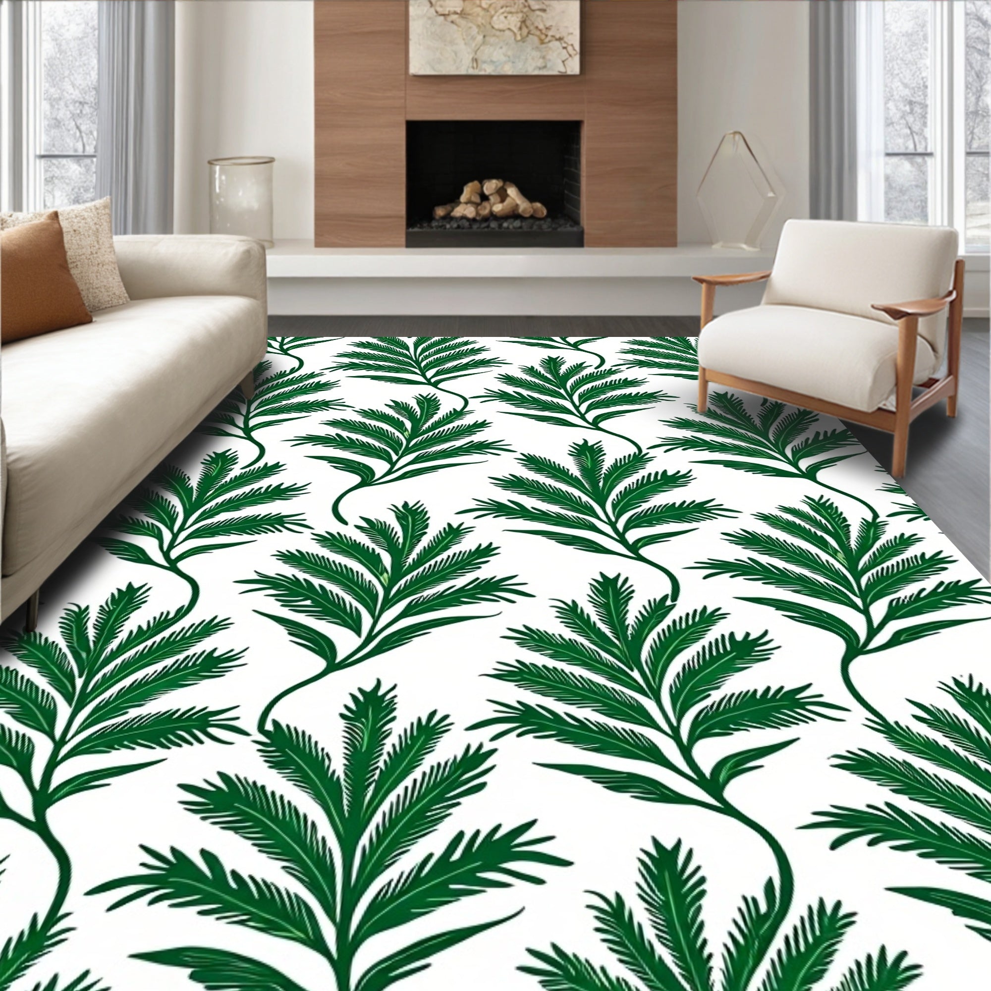 Green Fern Leaf Pattern Rug