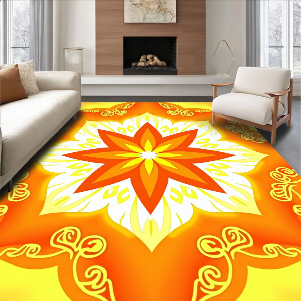 Orange Yellow Mandala Floral Design Rug