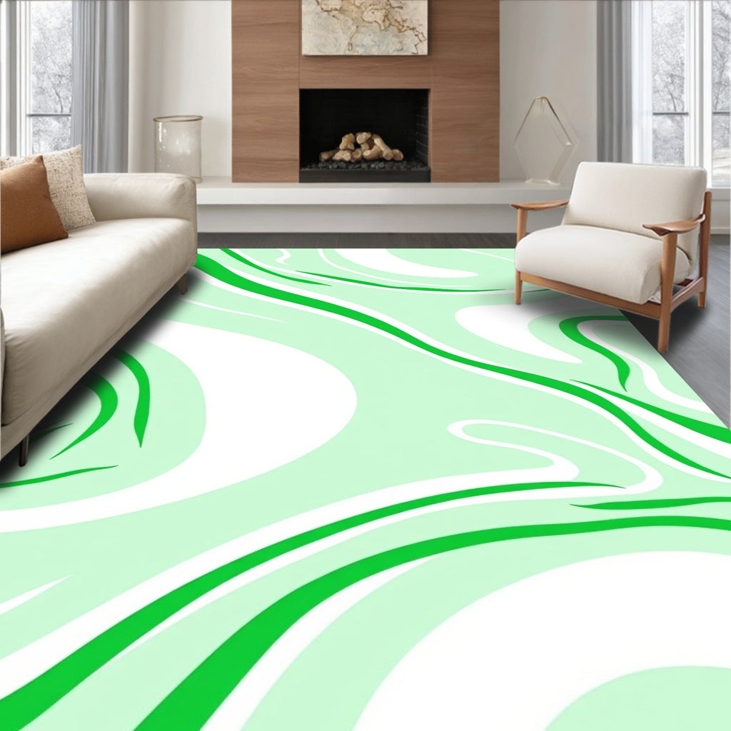 Elegant Green Wavy Swirl Design Rug