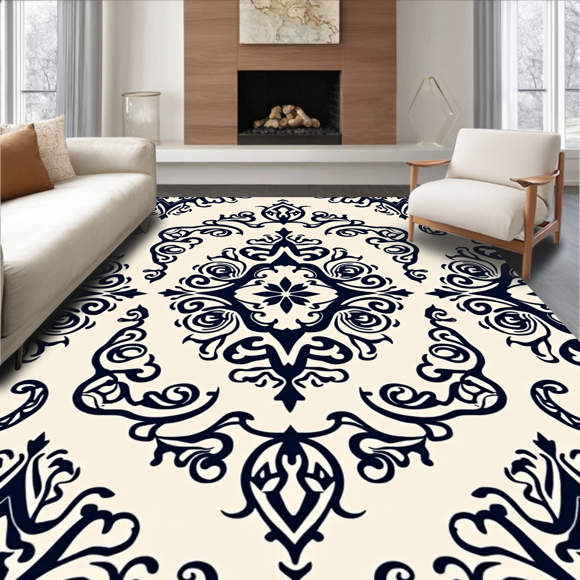 Classic Damask Swirl Pattern Rug
