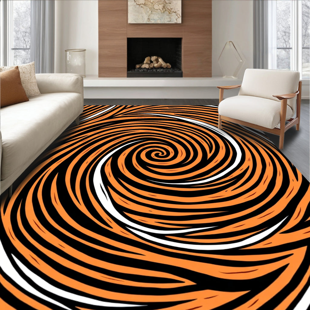 Bold Orange Swirl Abstract Design Rug
