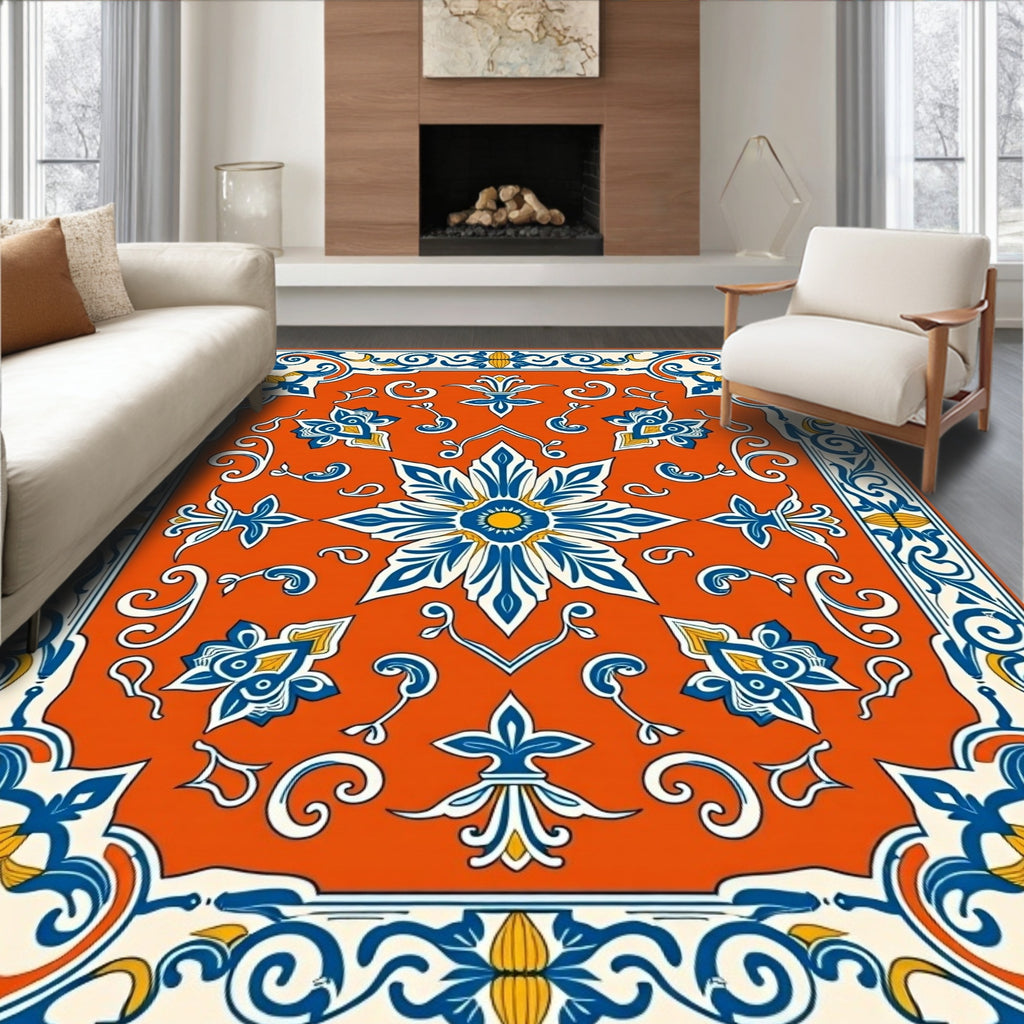 Ornate Floral Tile Pattern Rug