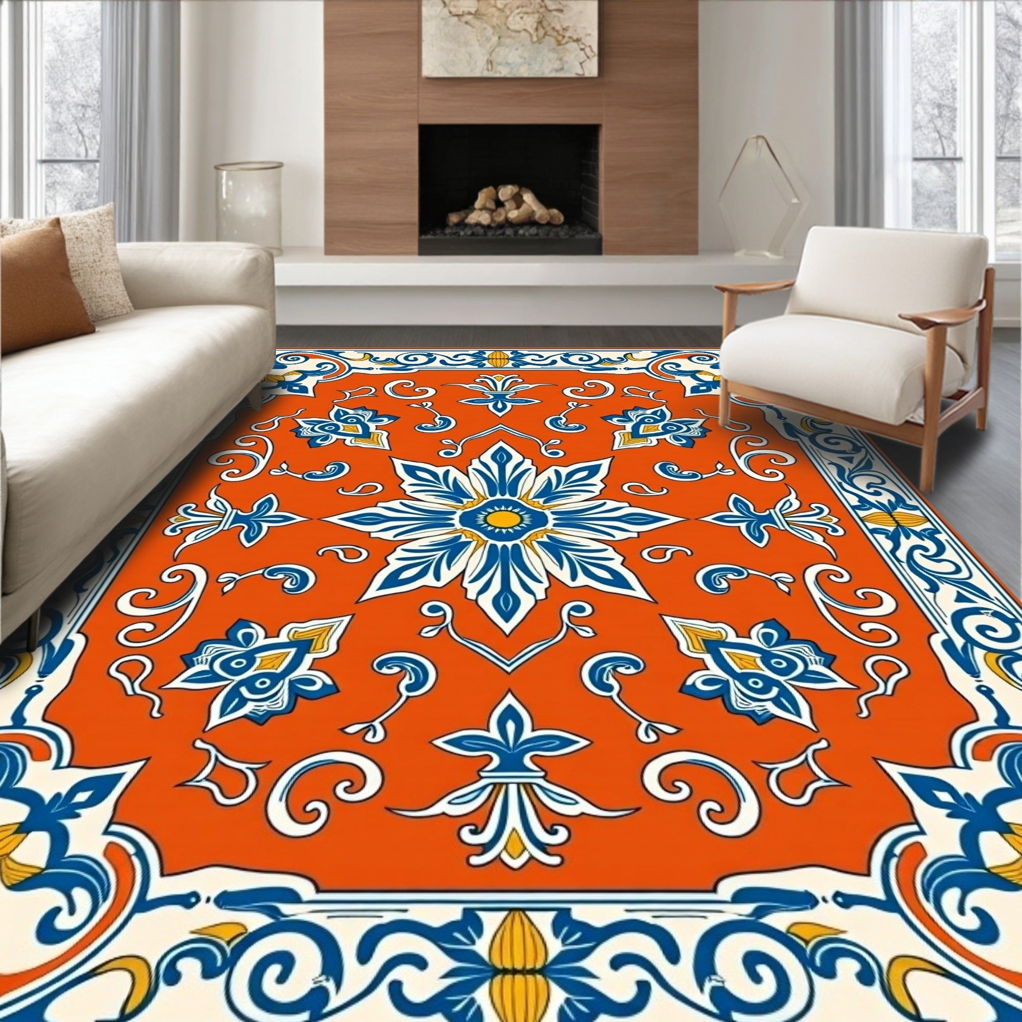 Ornate Floral Tile Pattern Rug