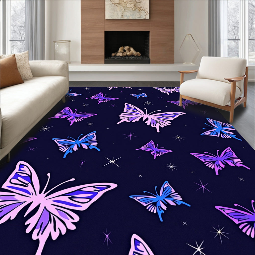 Purple Blue Butterfly Night Sky Design Rug