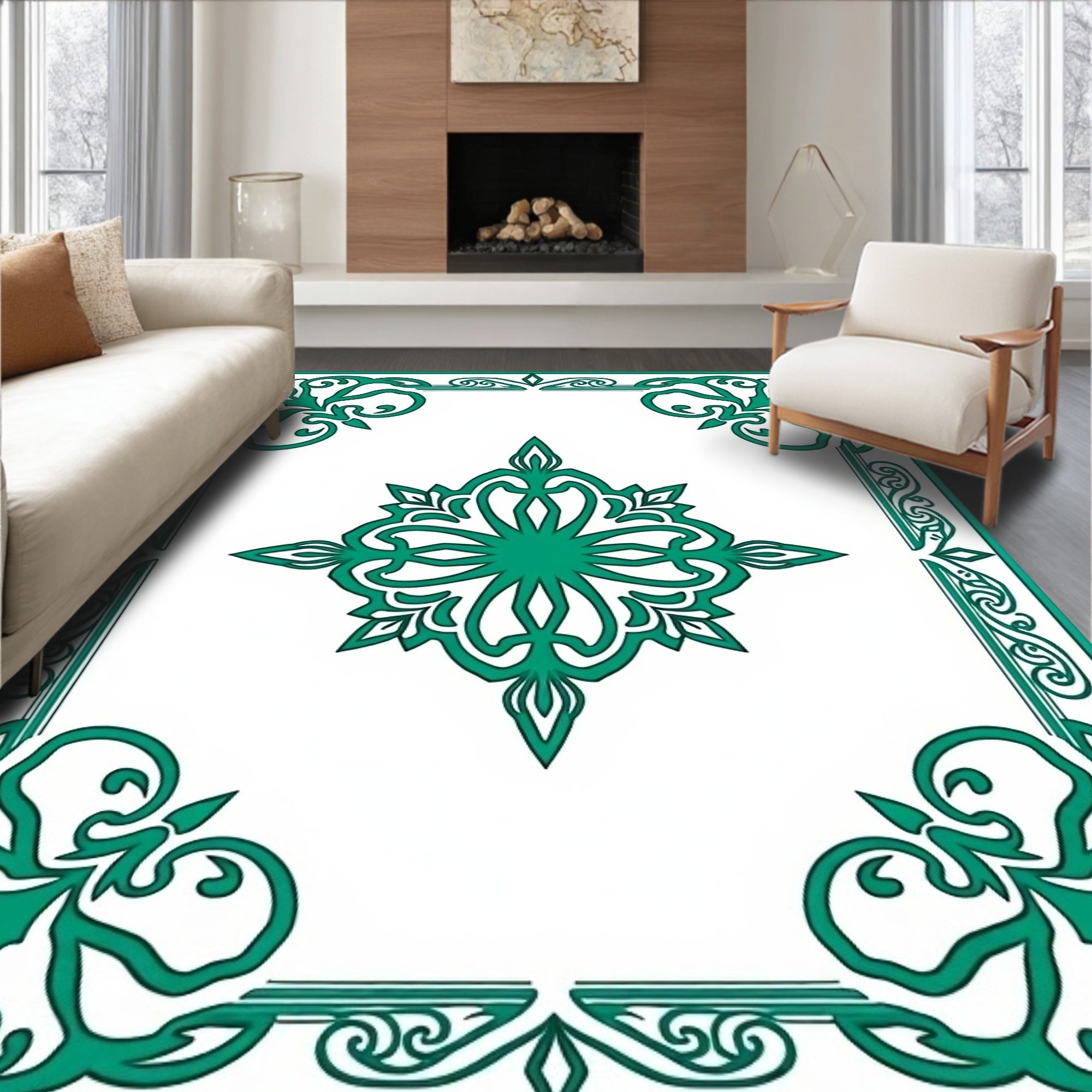 Emerald Medallion Floral Border Design Rug