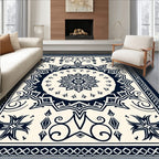 Ornate Dark Blue Mandala Floral Rug