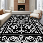 Classic Black White Floral Scroll Rug