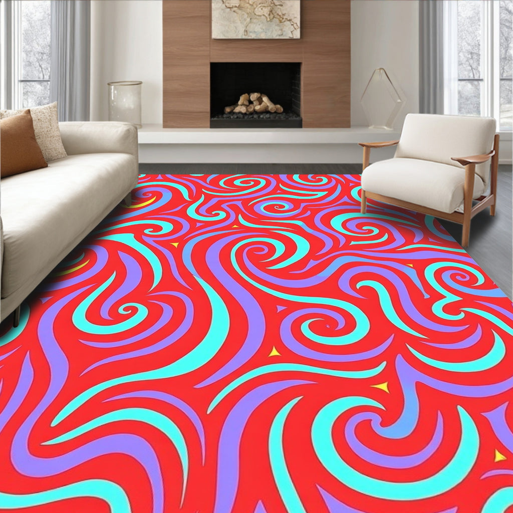 Swirling Abstract Red Turquoise Purple Pattern Rug