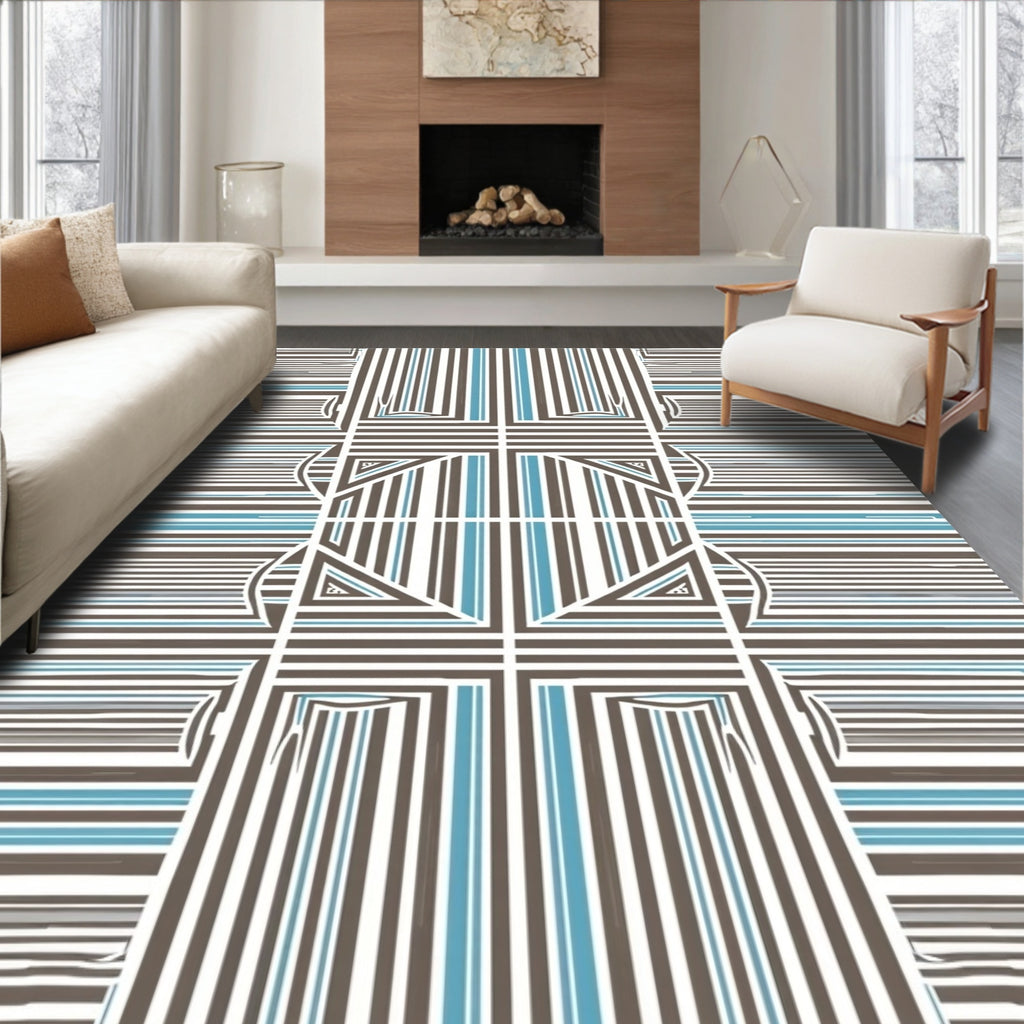 Modern Geometric Stripe Patterned Abstract Rug