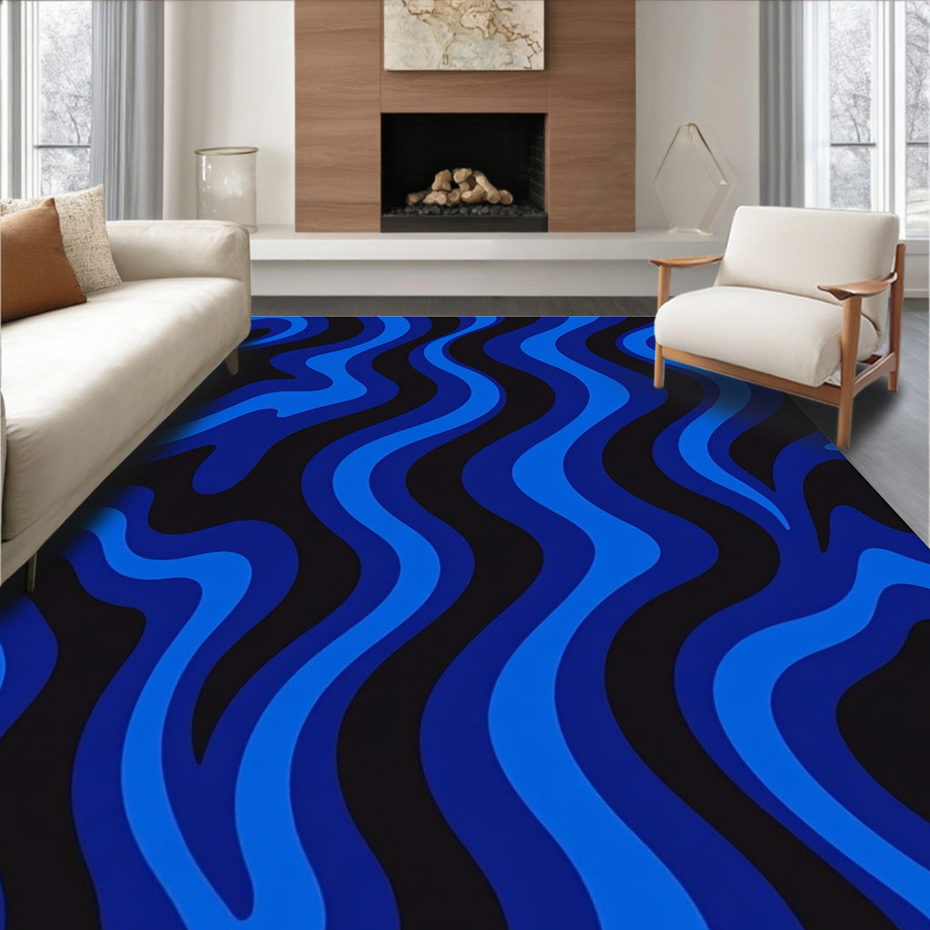 Blue Swirl Pattern Retro Rug