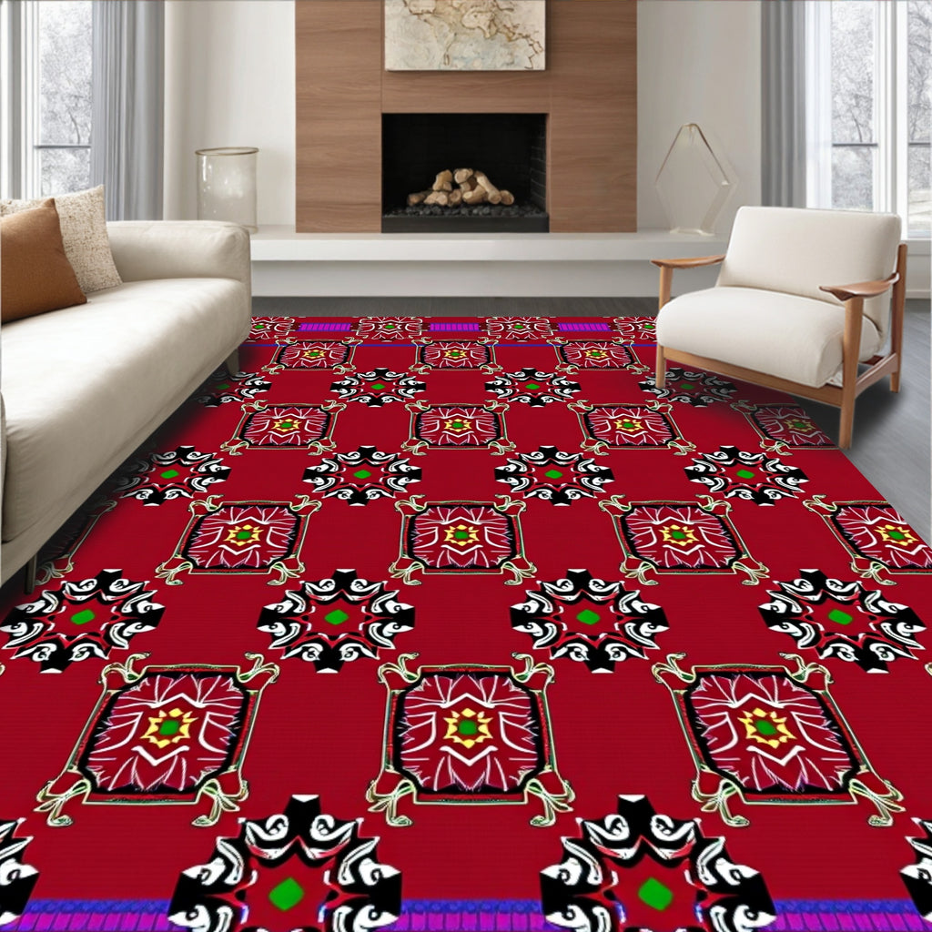 Red Floral Medallion Patterned Rug