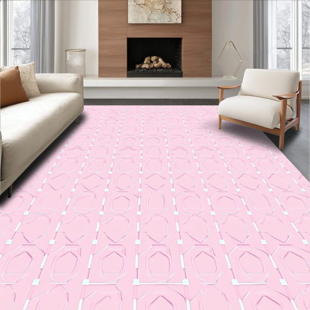 Pink Geometric Structure Pattern Rug