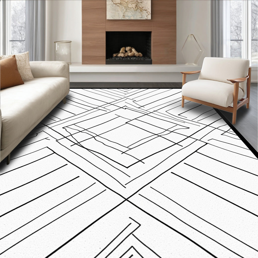 Monochromatic Diagonal Geometric Line Art Rug