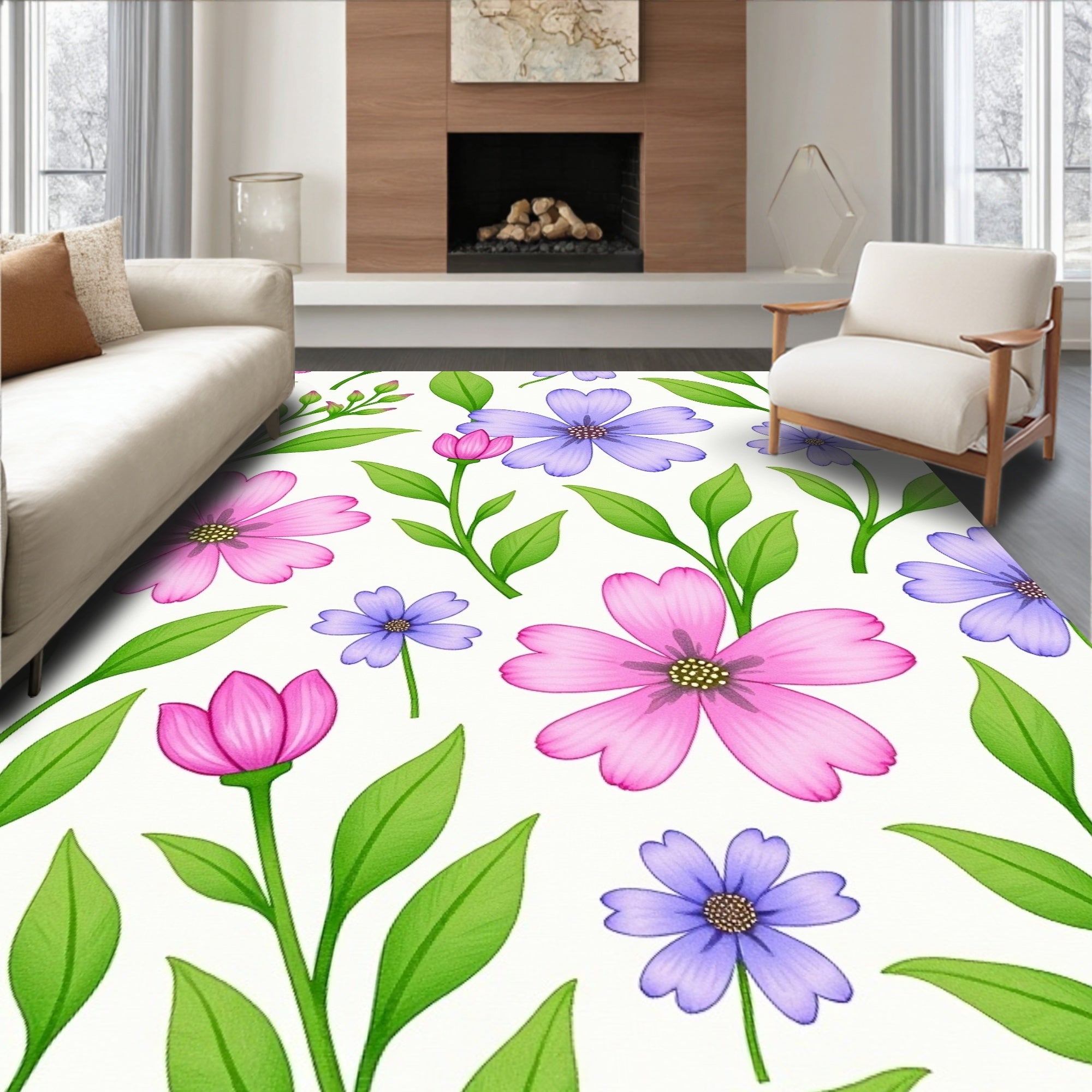 Whimsical Floral Bloom Pattern Rug