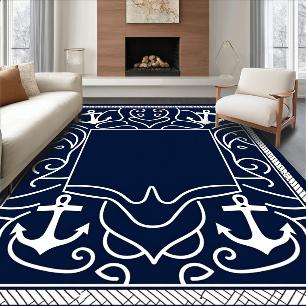 Nautical Anchor Scrollwork Border Design Rug