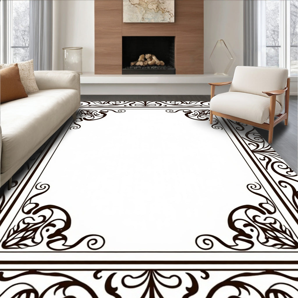 Ornate Scrollwork Black Vintage Frame Rug